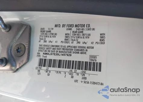 2020 Ford Transit Connect Xl из США, поврежденный, VIN NM0LS7E20L1457929